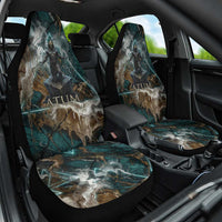 Atum Car Seat Cover Ancient Egyptian Teal Marble Smoke, Solar Barque Crown, Creator Deity Statue - Wonder Print Shop