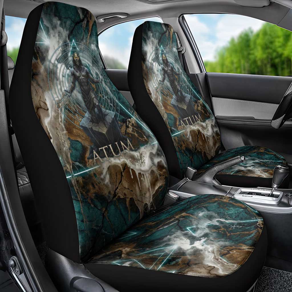 Atum Car Seat Cover Ancient Egyptian Teal Marble Smoke, Solar Barque Crown, Creator Deity Statue - Wonder Print Shop