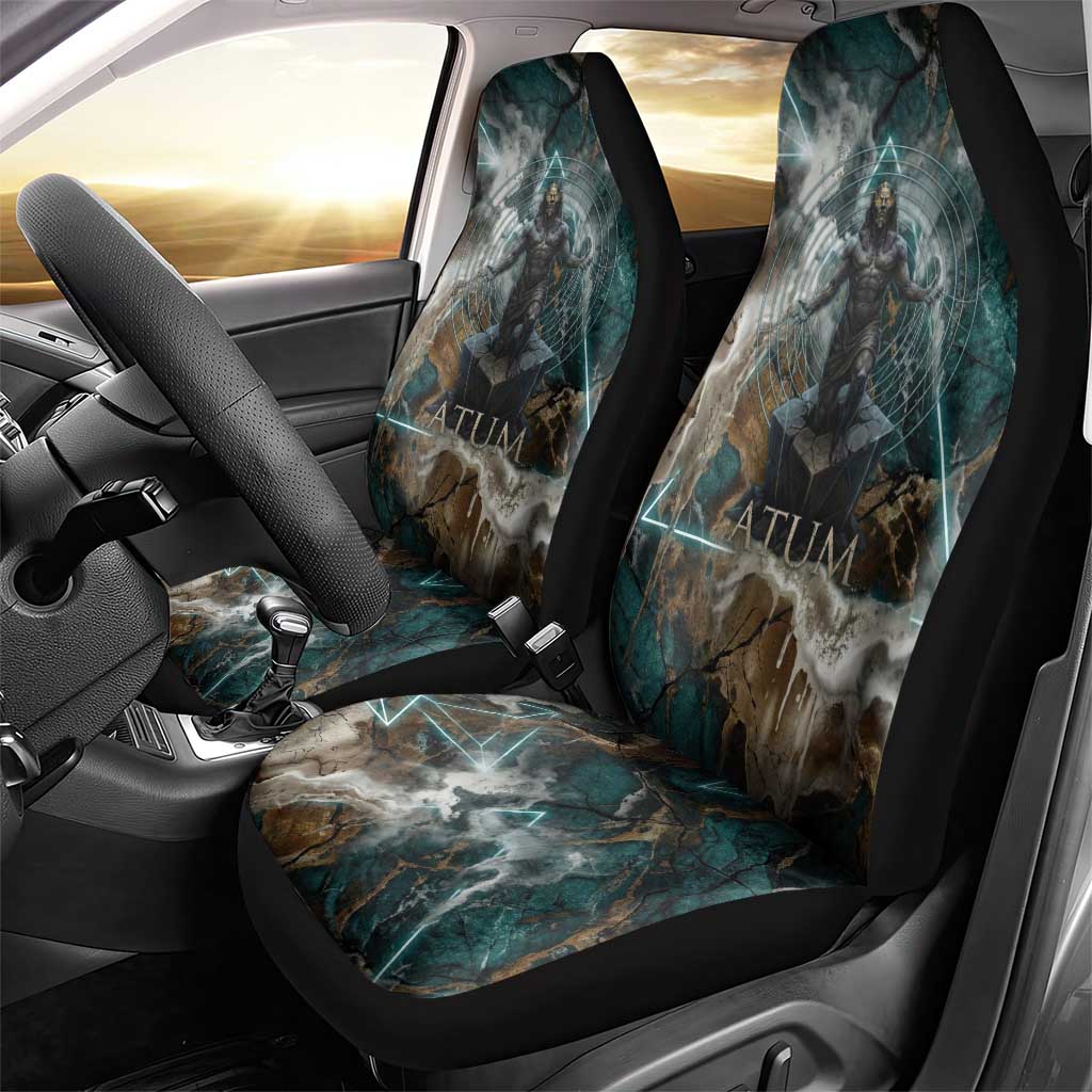 Atum Car Seat Cover Ancient Egyptian Teal Marble Smoke, Solar Barque Crown, Creator Deity Statue - Wonder Print Shop