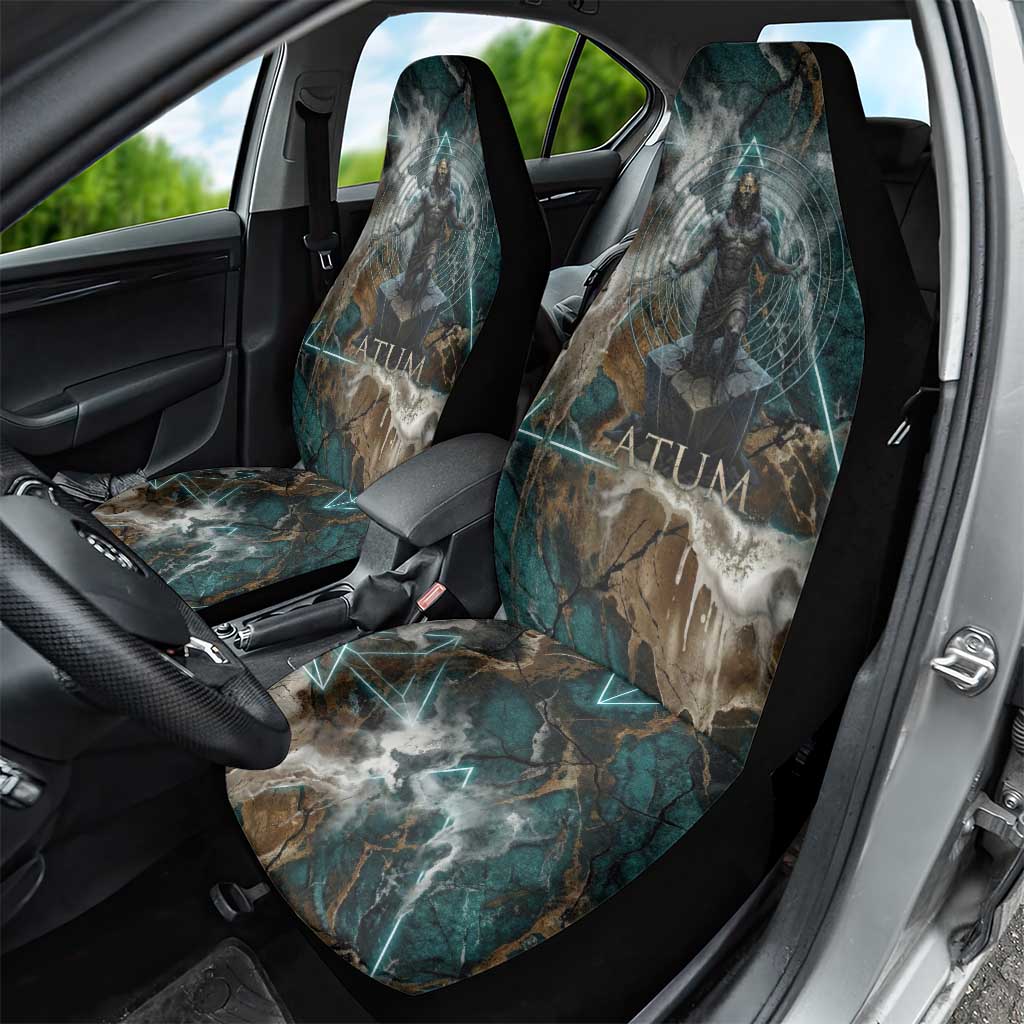 Atum Car Seat Cover Ancient Egyptian Teal Marble Smoke, Solar Barque Crown, Creator Deity Statue - Wonder Print Shop