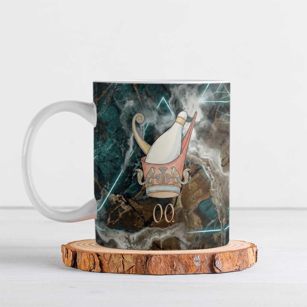 Atum Ceramic Mug Ancient Egyptian Teal Marble Smoke, Solar Barque Crown, Creator Deity Statue - Wonder Print Shop