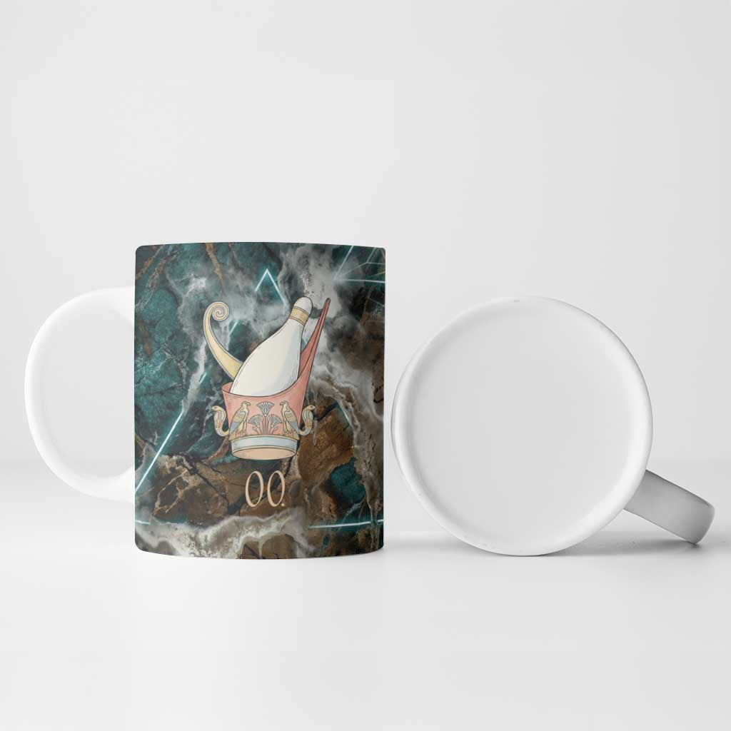 Atum Ceramic Mug Ancient Egyptian Teal Marble Smoke, Solar Barque Crown, Creator Deity Statue - Wonder Print Shop