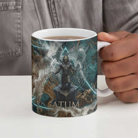 Atum Ceramic Mug Ancient Egyptian Teal Marble Smoke, Solar Barque Crown, Creator Deity Statue - Wonder Print Shop