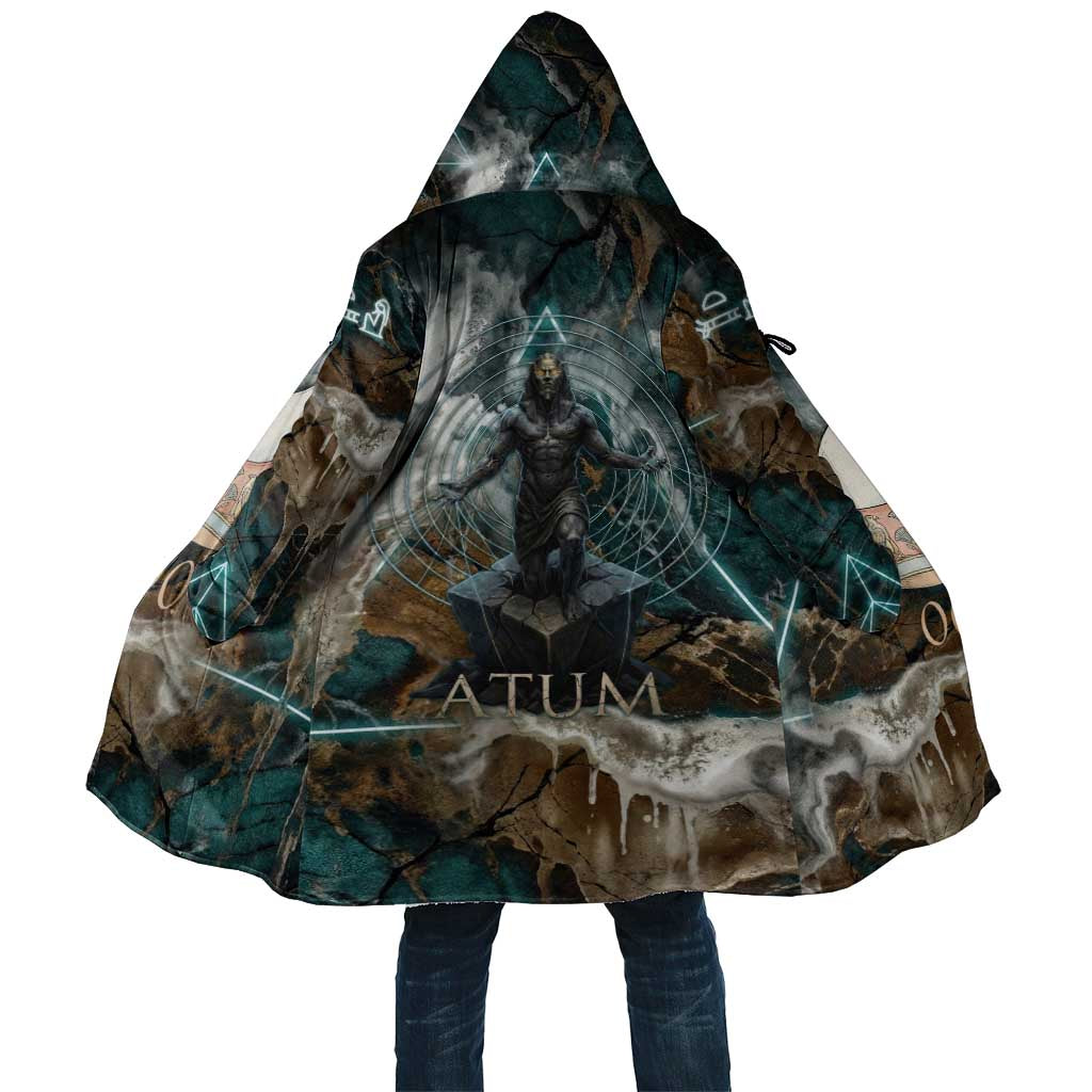 Atum Cloak Ancient Egyptian Teal Marble Smoke, Solar Barque Crown, Creator Deity Statue - Wonder Print Shop
