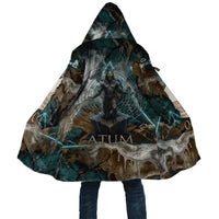 Atum Cloak Ancient Egyptian Teal Marble Smoke, Solar Barque Crown, Creator Deity Statue - Wonder Print Shop