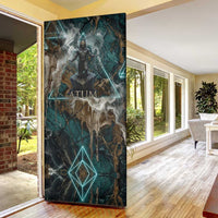 Atum Door Cover Ancient Egyptian Teal Marble Smoke, Solar Barque Crown, Creator Deity Statue - Wonder Print Shop