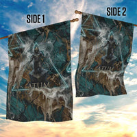 Atum Garden Flag Ancient Egyptian Teal Marble Smoke, Solar Barque Crown, Creator Deity Statue - Wonder Print Shop