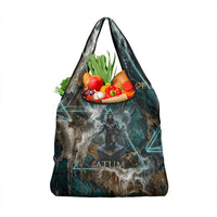 Atum Grocery Bag Ancient Egyptian Teal Marble Smoke, Solar Barque Crown, Creator Deity Statue - Wonder Print Shop
