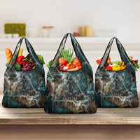 Atum Grocery Bag Ancient Egyptian Teal Marble Smoke, Solar Barque Crown, Creator Deity Statue - Wonder Print Shop