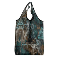 Atum Grocery Bag Ancient Egyptian Teal Marble Smoke, Solar Barque Crown, Creator Deity Statue - Wonder Print Shop