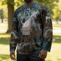 Atum Hockey Jersey Ancient Egyptian Teal Marble Smoke, Solar Barque Crown, Creator Deity Statue - Wonder Print Shop