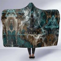 Atum Hooded Blanket Ancient Egyptian Teal Marble Smoke, Solar Barque Crown, Creator Deity Statue - Wonder Print Shop