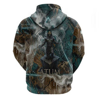 Atum Hoodie Ancient Egyptian Teal Marble Smoke, Solar Barque Crown, Creator Deity Statue - Wonder Print Shop