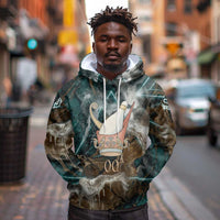 Atum Hoodie Ancient Egyptian Teal Marble Smoke, Solar Barque Crown, Creator Deity Statue - Wonder Print Shop