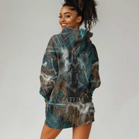 Atum Hoodie Dress Ancient Egyptian Teal Marble Smoke, Solar Barque Crown, Creator Deity Statue - Wonder Print Shop