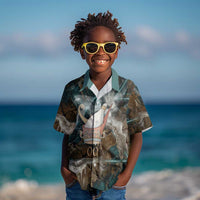 Atum Kid Hawaiian Shirt Ancient Egyptian Teal Marble Smoke, Solar Barque Crown, Creator Deity Statue - Wonder Print Shop