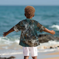 Atum Kid Hawaiian Shirt Ancient Egyptian Teal Marble Smoke, Solar Barque Crown, Creator Deity Statue - Wonder Print Shop