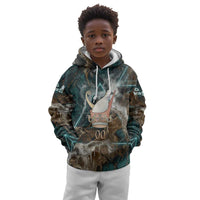 Atum Kid Hoodie Ancient Egyptian Teal Marble Smoke, Solar Barque Crown, Creator Deity Statue - Wonder Print Shop
