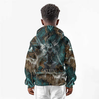 Atum Kid Hoodie Ancient Egyptian Teal Marble Smoke, Solar Barque Crown, Creator Deity Statue - Wonder Print Shop