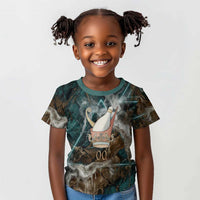 Atum Kid T shirt Ancient Egyptian Teal Marble Smoke, Solar Barque Crown, Creator Deity Statue - Wonder Print Shop