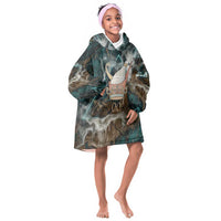 Atum Kid Wearable Blanket Hoodie Ancient Egyptian Teal Marble Smoke, Solar Barque Crown, Creator Deity Statue - Wonder Print Shop