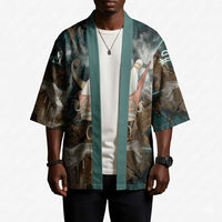 Atum Kimono Ancient Egyptian Teal Marble Smoke, Solar Barque Crown, Creator Deity Statue - Wonder Print Shop