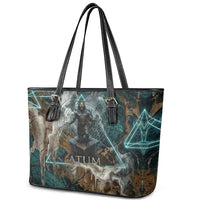 Atum Leather Tote Bag Ancient Egyptian Teal Marble Smoke, Solar Barque Crown, Creator Deity Statue - Wonder Print Shop