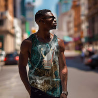 Atum Men Tank Top Ancient Egyptian Teal Marble Smoke, Solar Barque Crown, Creator Deity Statue - Wonder Print Shop