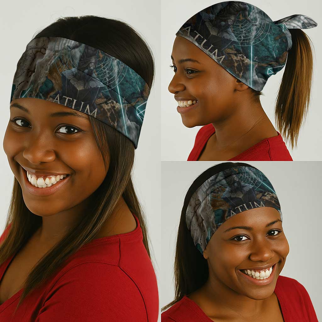 Atum Neck Gaiter Ancient Egyptian Teal Marble Smoke, Solar Barque Crown, Creator Deity Statue - Wonder Print Shop
