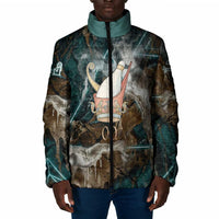 Atum Padded Jacket Ancient Egyptian Teal Marble Smoke, Solar Barque Crown, Creator Deity Statue - Wonder Print Shop