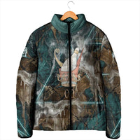 Atum Padded Jacket Ancient Egyptian Teal Marble Smoke, Solar Barque Crown, Creator Deity Statue - Wonder Print Shop