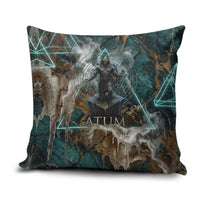 Atum Pillow Cover Ancient Egyptian Teal Marble Smoke, Solar Barque Crown, Creator Deity Statue - Wonder Print Shop