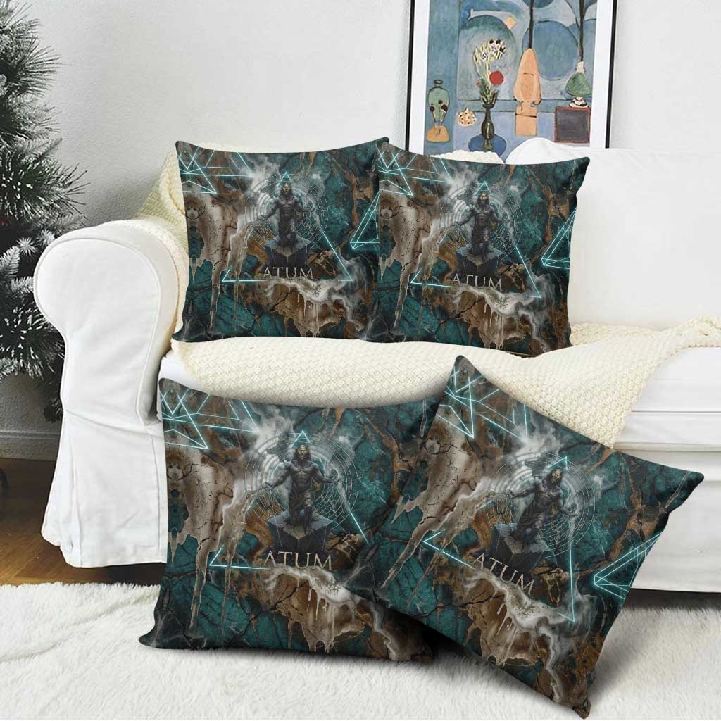Atum Pillow Cover Ancient Egyptian Teal Marble Smoke, Solar Barque Crown, Creator Deity Statue - Wonder Print Shop