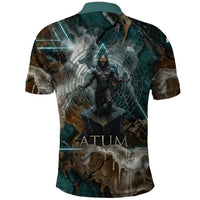 Atum Polo Shirt Ancient Egyptian Teal Marble Smoke, Solar Barque Crown, Creator Deity Statue - Wonder Print Shop