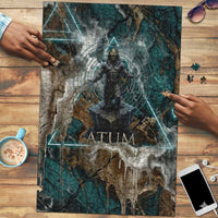Atum Puzzle Ancient Egyptian Teal Marble Smoke, Solar Barque Crown, Creator Deity Statue - Wonder Print Shop