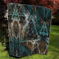 Atum Quilt Ancient Egyptian Teal Marble Smoke, Solar Barque Crown, Creator Deity Statue - Wonder Print Shop