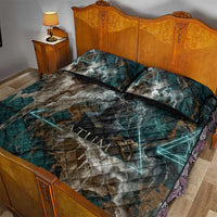 Atum Quilt Bed Set Ancient Egyptian Teal Marble Smoke, Solar Barque Crown, Creator Deity Statue - Wonder Print Shop