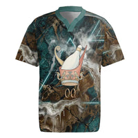Atum Rugby Jersey Ancient Egyptian Teal Marble Smoke, Solar Barque Crown, Creator Deity Statue - Wonder Print Shop