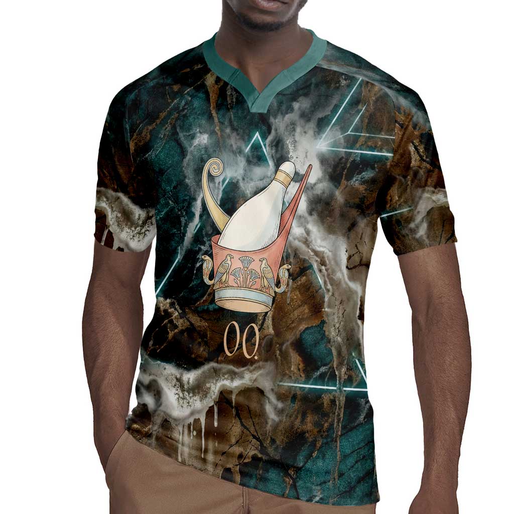 Atum Rugby Jersey Ancient Egyptian Teal Marble Smoke, Solar Barque Crown, Creator Deity Statue - Wonder Print Shop