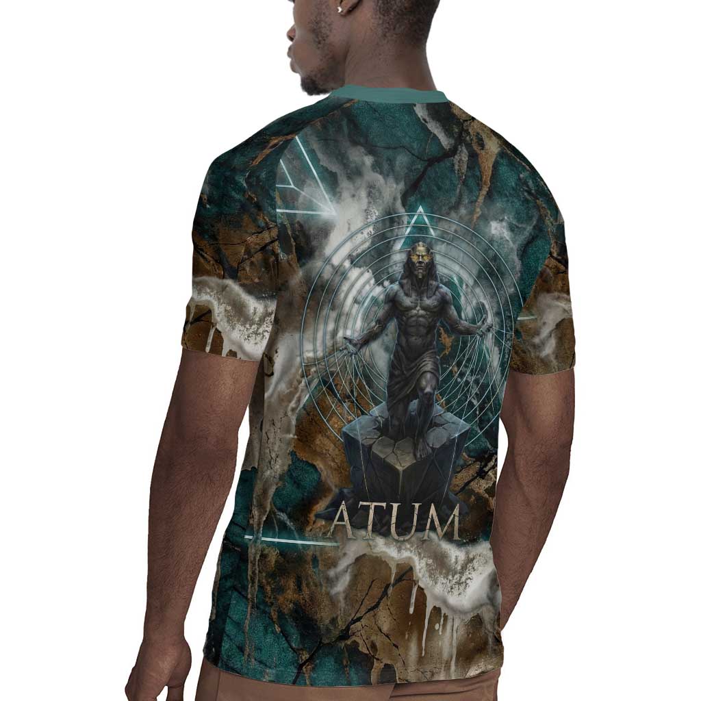 Atum Rugby Jersey Ancient Egyptian Teal Marble Smoke, Solar Barque Crown, Creator Deity Statue - Wonder Print Shop