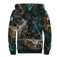 Atum Sherpa Hoodie Ancient Egyptian Teal Marble Smoke, Solar Barque Crown, Creator Deity Statue - Wonder Print Shop