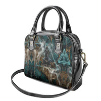 Atum Shoulder Handbag Ancient Egyptian Teal Marble Smoke, Solar Barque Crown, Creator Deity Statue - Wonder Print Shop