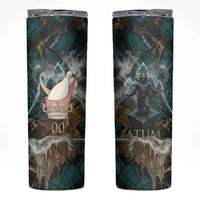 Atum Skinny Tumbler Ancient Egyptian Teal Marble Smoke, Solar Barque Crown, Creator Deity Statue - Wonder Print Shop