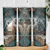 Atum Skinny Tumbler Ancient Egyptian Teal Marble Smoke, Solar Barque Crown, Creator Deity Statue - Wonder Print Shop