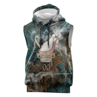 Atum Sleeveless Hoodie Ancient Egyptian Teal Marble Smoke, Solar Barque Crown, Creator Deity Statue - Wonder Print Shop