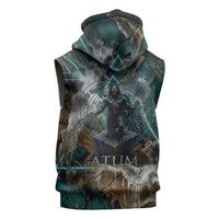 Atum Sleeveless Hoodie Ancient Egyptian Teal Marble Smoke, Solar Barque Crown, Creator Deity Statue - Wonder Print Shop