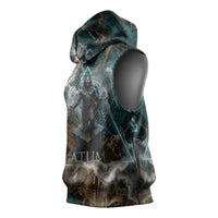 Atum Sleeveless Hoodie Ancient Egyptian Teal Marble Smoke, Solar Barque Crown, Creator Deity Statue - Wonder Print Shop