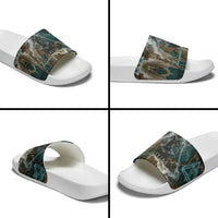 Atum Slide Sandals Ancient Egyptian Teal Marble Smoke, Solar Barque Crown, Creator Deity Statue - Wonder Print Shop