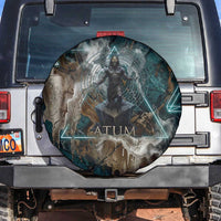 Atum Spare Tire Cover Ancient Egyptian Teal Marble Smoke, Solar Barque Crown, Creator Deity Statue - Wonder Print Shop