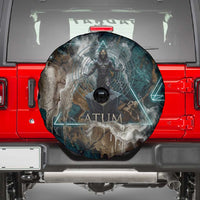 Atum Spare Tire Cover Ancient Egyptian Teal Marble Smoke, Solar Barque Crown, Creator Deity Statue - Wonder Print Shop